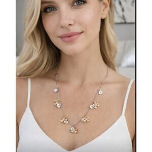 J.Jill Silver Gold  Flower Necklace NWT